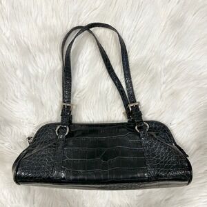 Vintage Y2K Bisou Bisou Black Croc Embossed Shoulder Bag Purse Midi